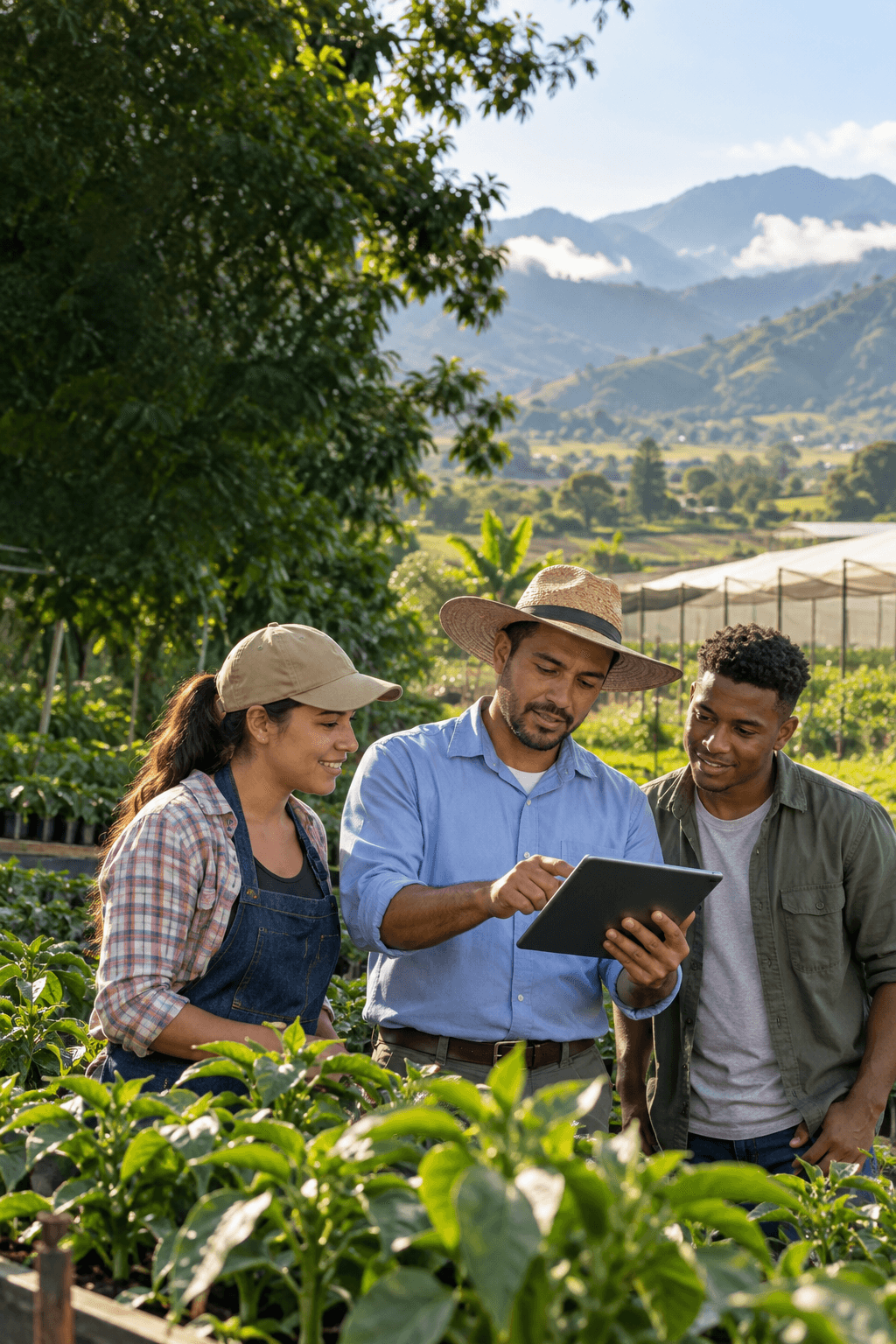 Instructor y aprendices en una actividad de formación agropecuaria